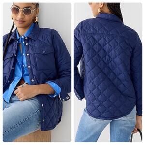 J.Crew Shirt Jacket Womens Large Blue Quilted Lightweight Signature Puffer Snap